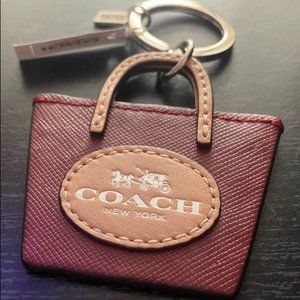 NWT Coach Metro Tote Key Ring, Silver/Cream/Crimson